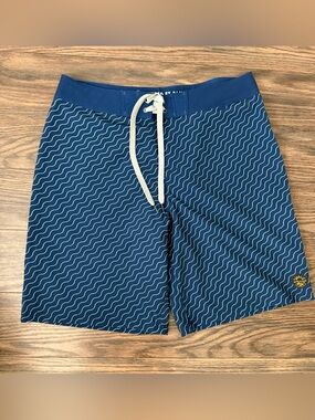United By Blue Navy Wave-Pattern Swim Shorts